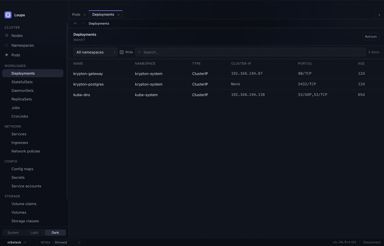 Deployments listed from the server's own printer columns