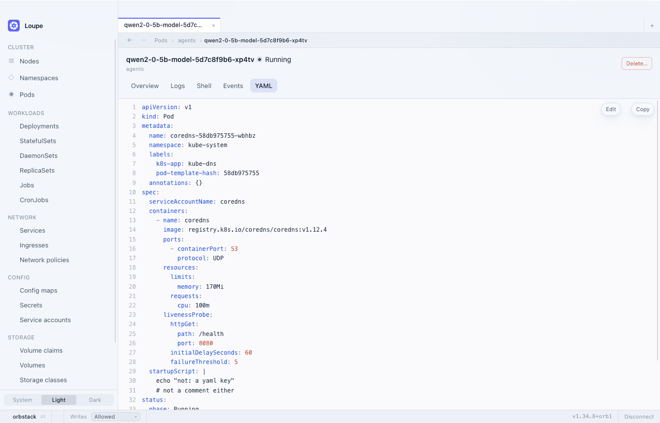The manifest view with syntax highlighting